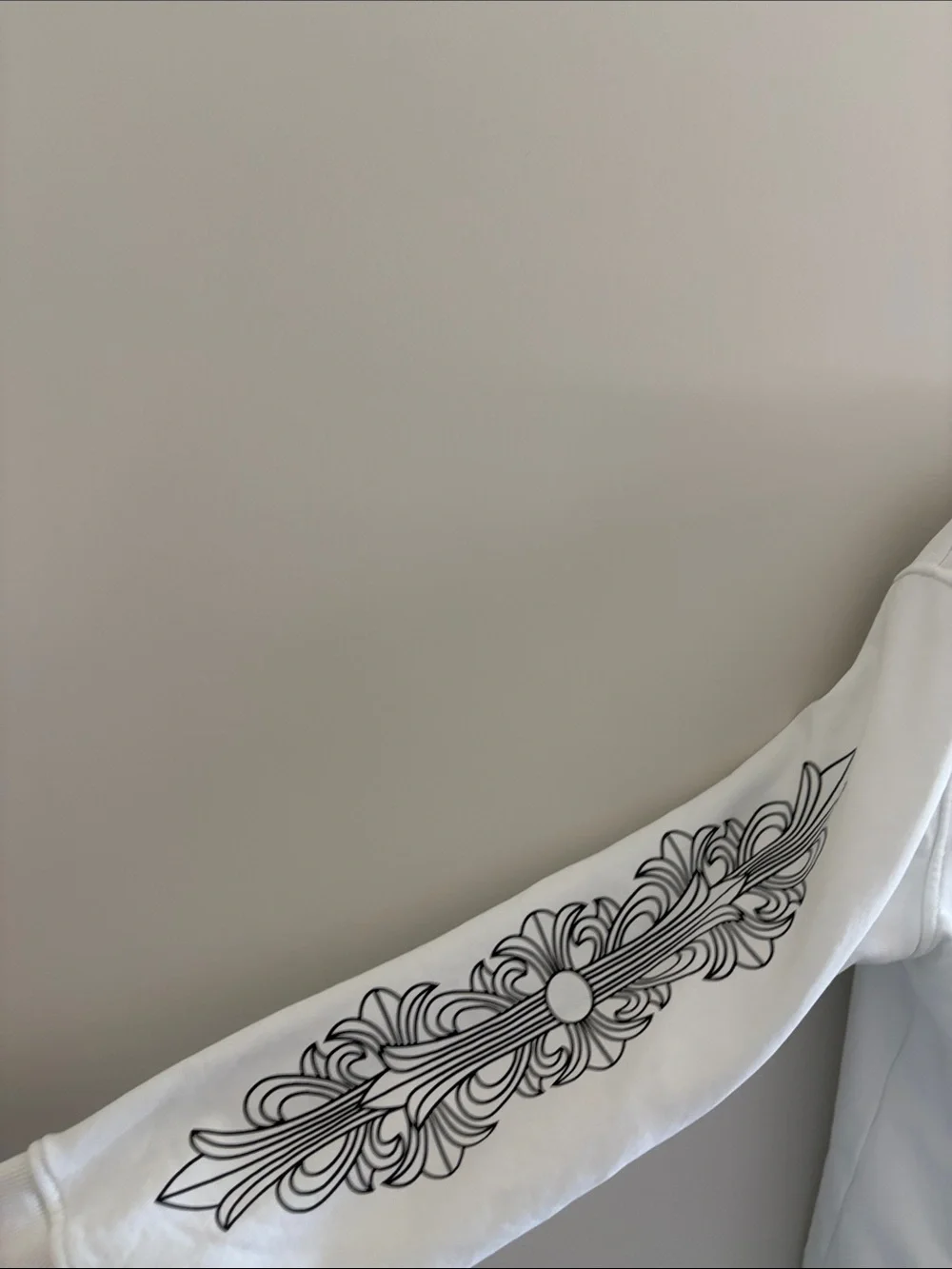 Chrome Hearts White Zip-Up Hoodie with Black Sleeve Floral Graphics